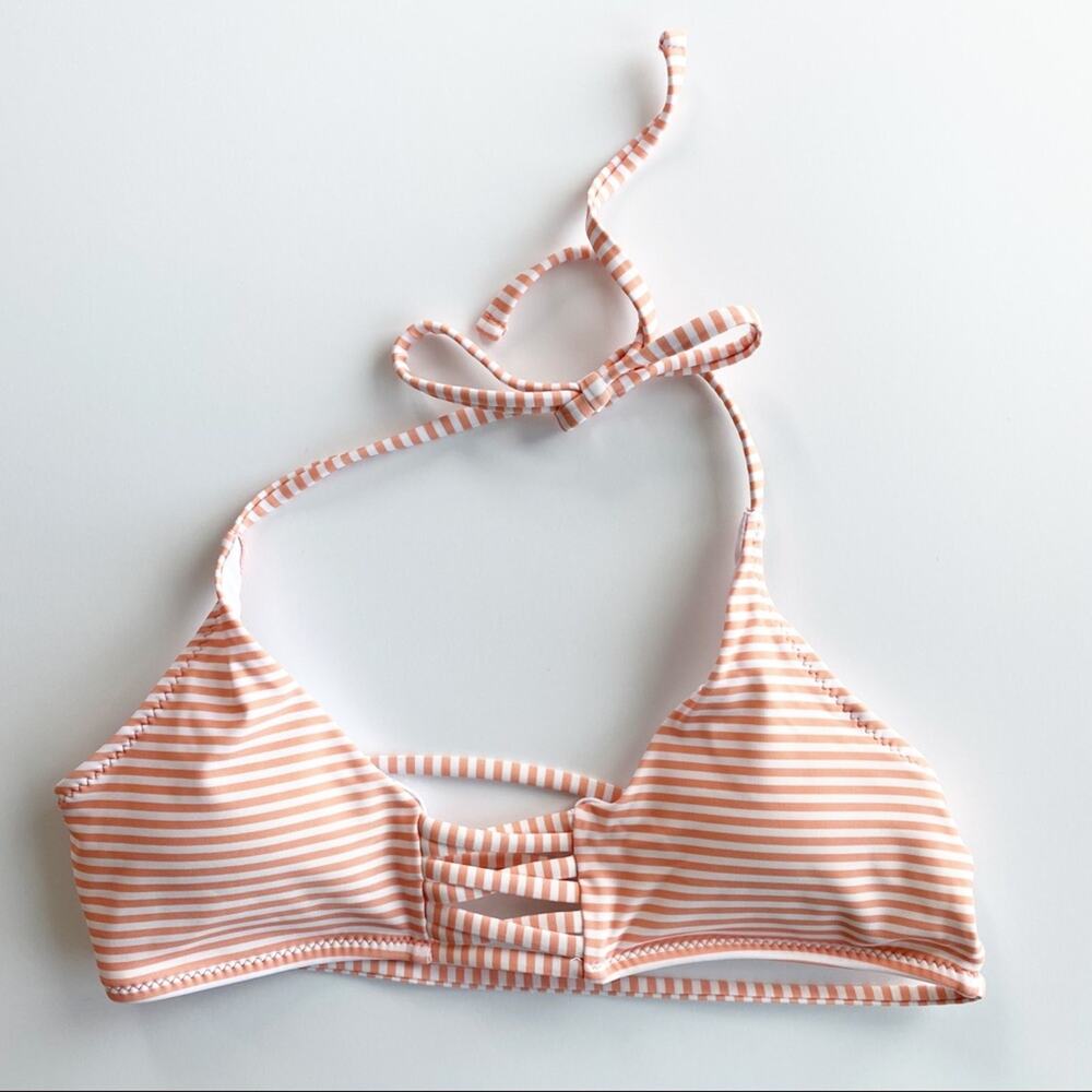 Orange and White Stripe Strappy Back String Bikini Top Size Small